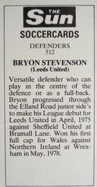1978-79 The Sun Soccercards #512 Byron Stevenson Back