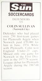 1978-79 The Sun Soccercards #521 Colin Sullivan Back
