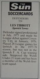 1978-79 The Sun Soccercards #524 Les Tibbott Back