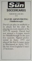 1978-79 The Sun Soccercards #553 David Armstrong Back