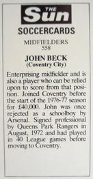 1978-79 The Sun Soccercards #558 John Beck Back