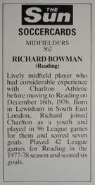 1978-79 The Sun Soccercards #562 Richard Bowman Back