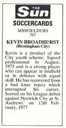 1978-79 The Sun Soccercards #567 Kevan Broadhurst Back