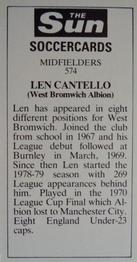 1978-79 The Sun Soccercards #574 Len Cantello Back