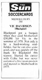 1978-79 The Sun Soccercards #588 Vic Davidson Back