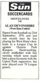 1978-79 The Sun Soccercards #590 Alan Devonshire Back