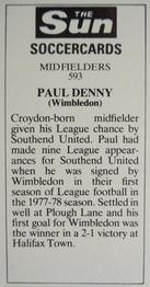 1978-79 The Sun Soccercards #593 Paul Denny Back