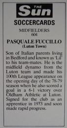 1978-79 The Sun Soccercards #604 Pasquale Fuccillo Back