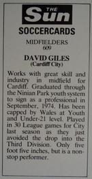 1978-79 The Sun Soccercards #609 David Giles Back
