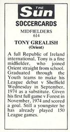 1978-79 The Sun Soccercards #614 Tony Grealish Back