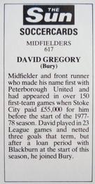 1978-79 The Sun Soccercards #617 David Gregory Back