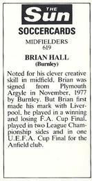 1978-79 The Sun Soccercards #619 Brian Hall Back