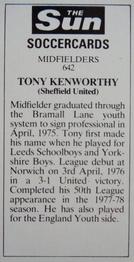 1978-79 The Sun Soccercards #642 Tony Kenworthy Back