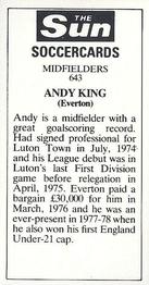 1978-79 The Sun Soccercards #643 Andy King Back