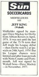 1978-79 The Sun Soccercards #644 Jeff King Back