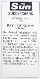 1978-79 The Sun Soccercards #650 Ray Lewington Back