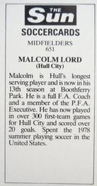 1978-79 The Sun Soccercards #651 Malcolm Lord Back