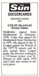 1978-79 The Sun Soccercards #654 Colin McAdam Back