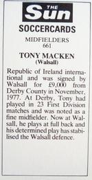 1978-79 The Sun Soccercards #661 Tony Macken Back