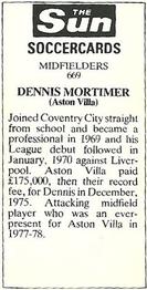 1978-79 The Sun Soccercards #669 Dennis Mortimer Back