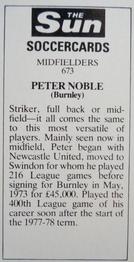 1978-79 The Sun Soccercards #673 Peter Noble Back