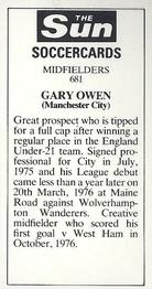 1978-79 The Sun Soccercards #681 Gary Owen Back