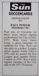 1978-79 The Sun Soccercards #693 Paul Power Back