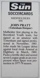 1978-79 The Sun Soccercards #694 John Pratt Back