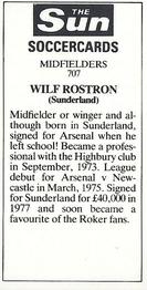 1978-79 The Sun Soccercards #707 Wilf Rostron Back
