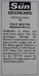 1978-79 The Sun Soccercards #708 Paul Round Back