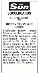 1978-79 The Sun Soccercards #722 Bobby Thomson Back