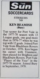 1978-79 The Sun Soccercards #749 Ken Beamish Back