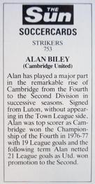 1978-79 The Sun Soccercards #753 Alan Biley Back