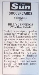 1978-79 The Sun Soccercards #839 Billy Jennings Back