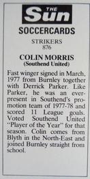 1978-79 The Sun Soccercards #876 Colin Morris Back