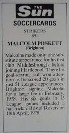 1978-79 The Sun Soccercards #891 Malcolm Poskett Back