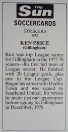 1978-79 The Sun Soccercards #892 Ken Price Back