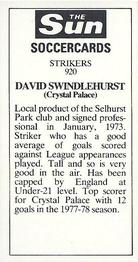1978-79 The Sun Soccercards #920 David Swindlehurst Back