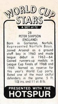 1970 D.C. Thomson World Cup Stars #28 Peter Simpson Back