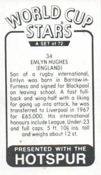 1970 D.C. Thomson World Cup Stars #34 Emlyn Hughes Back