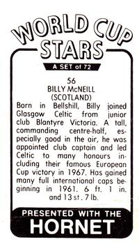 1970 D.C. Thomson World Cup Stars #56 Billy McNeill Back