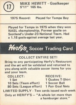 1976 Herfy's Hamburgers San Jose Earthquakes #17 Mike Hewitt Back