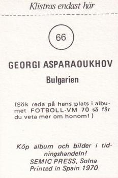 1970 Semic Press Fotboll VM 70 #66 Georgi Asparqukhov Back
