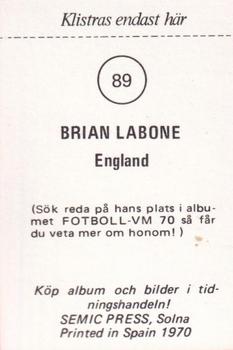 1970 Semic Press Fotboll VM 70 #89 Brian Labone Back
