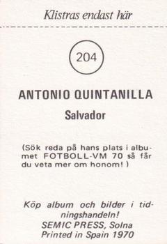 1970 Semic Press Fotboll VM 70 #204 Antonio Quintanilla Back