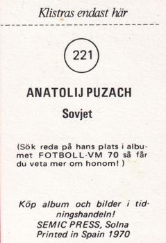 1970 Semic Press Fotboll VM 70 #221 Anatoly Puzach Back
