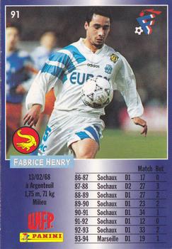 1994-95 Panini UNFP #91 Fabrice Henry Back