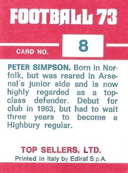 1972-73 Panini Top Sellers #8 Peter Simpson Back