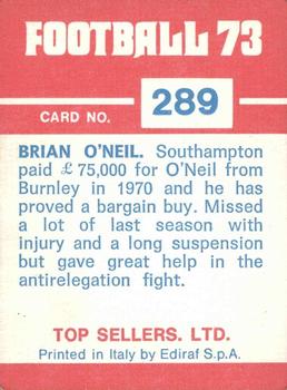 1972-73 Panini Top Sellers #289 Brian O'Neil Back