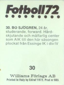 1972 Williams Förlags AB #30 Bo Sjögren Back